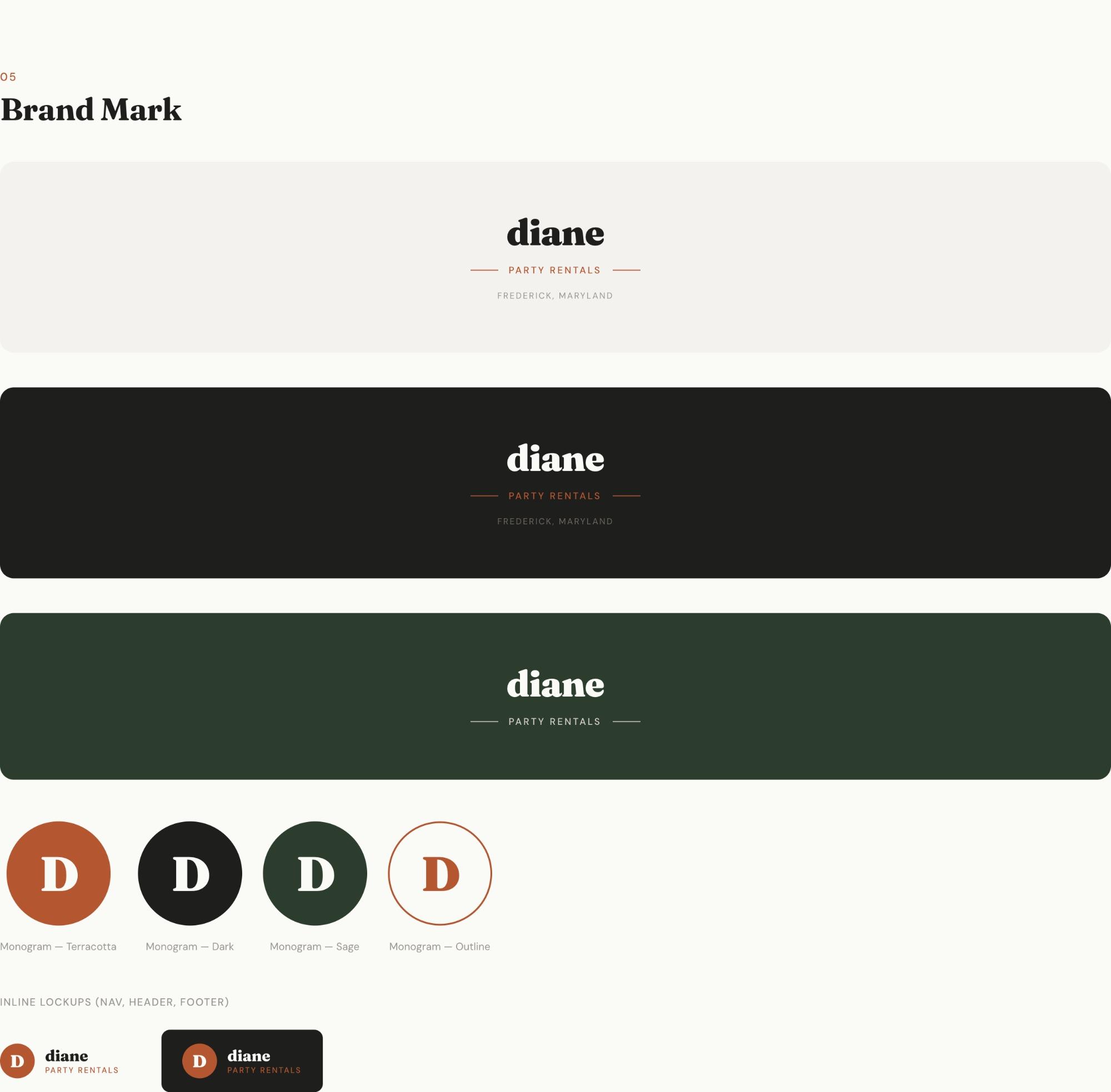 Diane wordmark and monogram variations